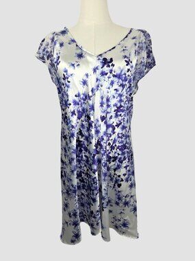Oscar De La Renta Satin Floral Nightgown Dress Sz Medium Purple Watercolor Silky